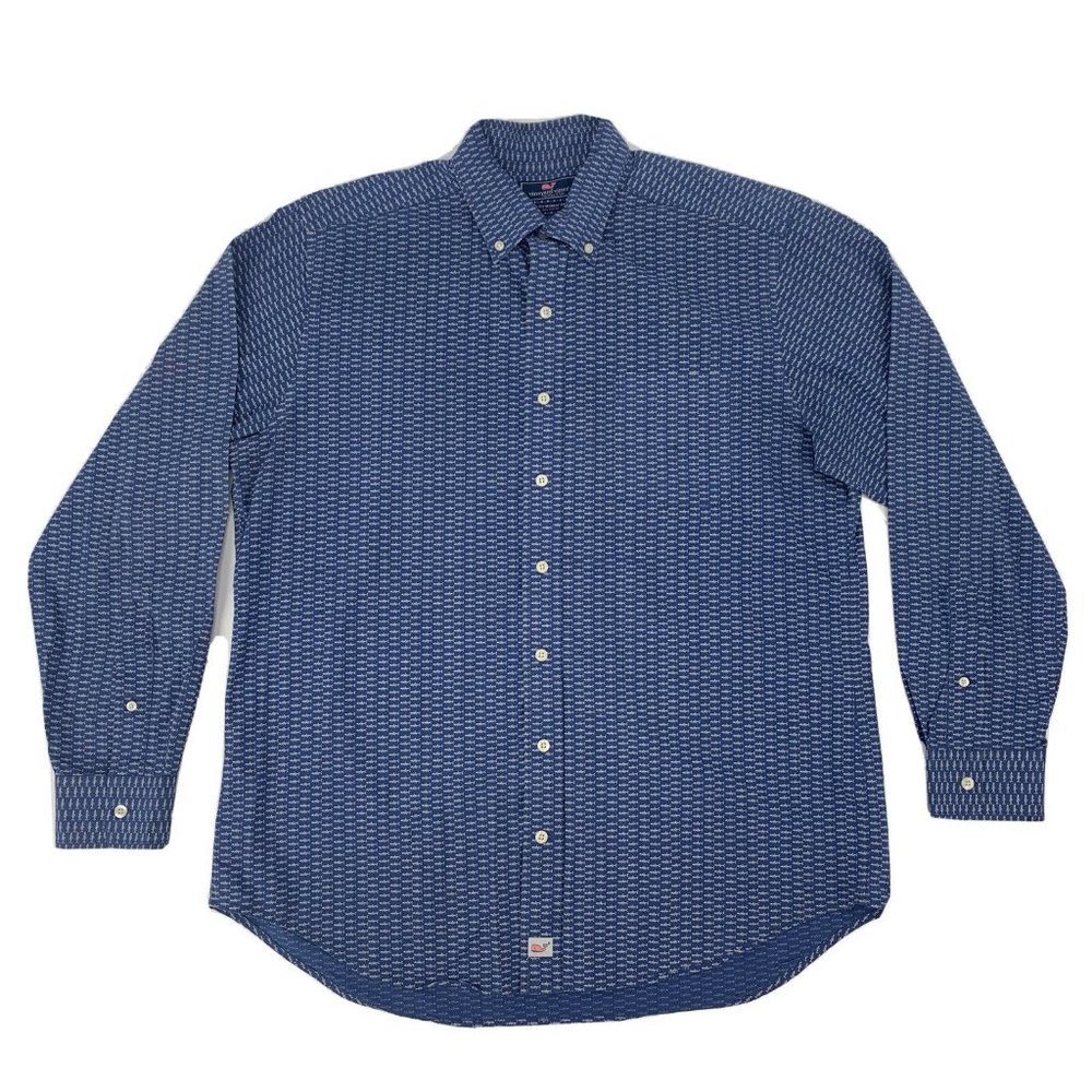 Men's Vineyard Vines Slim Fit Murray Shirt Long Sleeve Button Up Blue Bonefish L